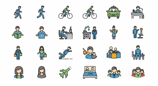 Collection of diverse people and activities icons.