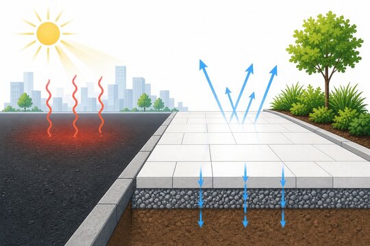 Reflective Pavement Cooling Section for Urban Heat Mitigation Illustration
