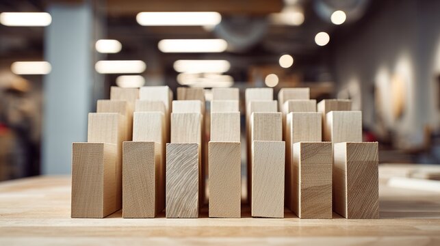 balsa. Neatly arranged precision-cut balsa wood pieces with natural textures in a workshop. safety posters, maintenance manuals, designed for precision metalworking and fabrication facilities.