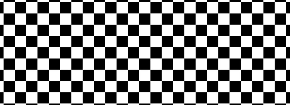 Checkered background with distortion effect. Abstract black and white background, distorted checkered pattern. Chessboard surface. Abstract banner with distortion.art eps10