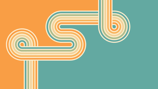 Abstract background of rainbow groovy Wavy Line design in 1970s Hippie Retro style. Vector pattern ready to use for cloth, textile, wrap and other.