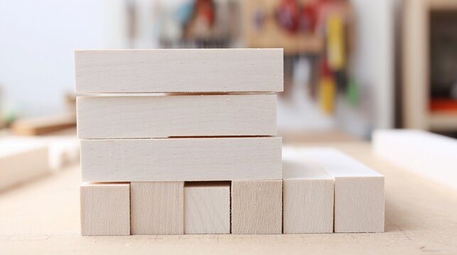 balsa. Neatly arranged precision-cut balsa wood pieces with natural textures in a workshop. safety posters, maintenance manuals, designed for precision metalworking and fabrication facilities.