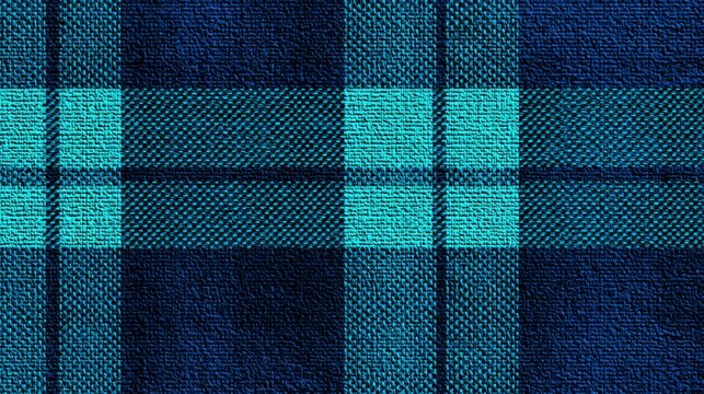 32.Seamless tartan plaid vector texture in cyan and deep blue tones, old fashioned woven fabric appearance, detailed intersecting check lines, subtle fur like textile texture, classic heritage