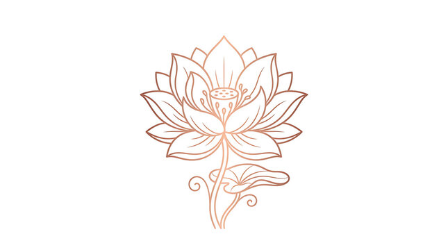 Rose gold lotus flower line art pattern