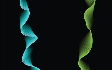 Naklejka premium Abstract blue and green wave lines on black background