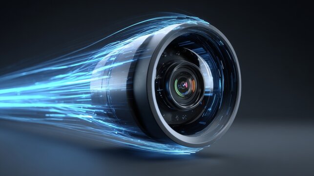 High-Tech Surveillance Camera with Dynamic Energy Streams &mdash; Futuristic Security System Visualization