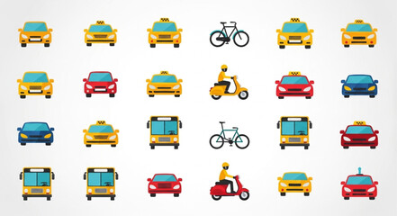 Collection of diverse vehicles including cars taxis buses and scooters. © Joko