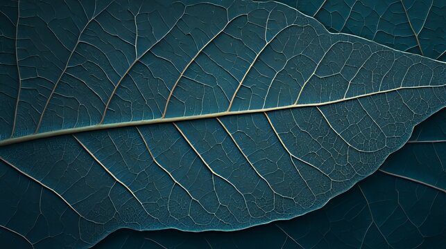 Closeup of Elegant Cyan Foliage with Intricate Veining Pattern and Textured Leaf Design Background