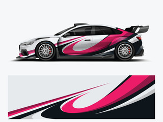 Futuristic Pink Racing Car Livery Wrap Design for Motorsport Vehicle Vector © black