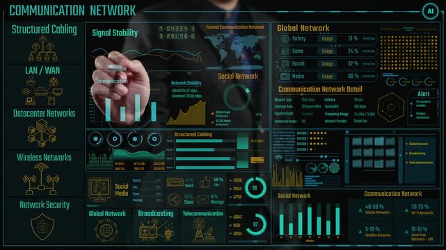 Explore a sophisticated communication network interface featuring dynamic data visualizations that reveal critical insights into structured cabling and global connectivity. Cipher