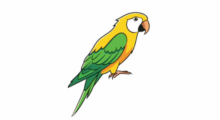 Fototapeta premium Cartoon yellow and green parrot with orange beak, white background
