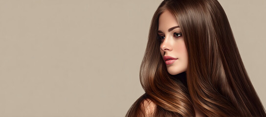 Naklejka premium Elegant Side Profile of a Woman with Long Shiny Hair