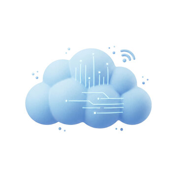 Stylized 3D Cloud Computing Icon With Digital Network Lines