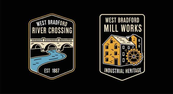 Vintage Mill and Bridge Landscape Badge