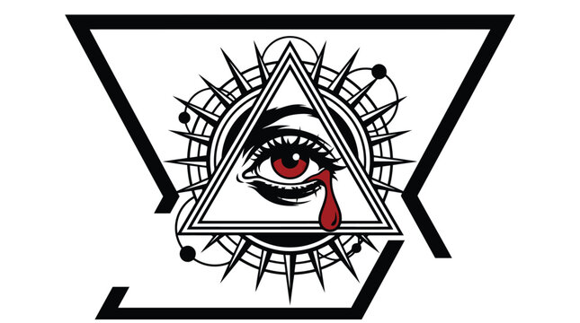 Eye Inside Triangle Symbol With Radiant Lines.
