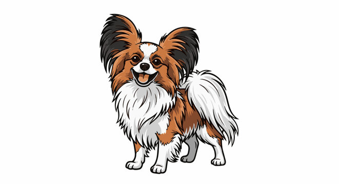 Cartoon of a small, fluffy dog with large, erect ears and a happy expression