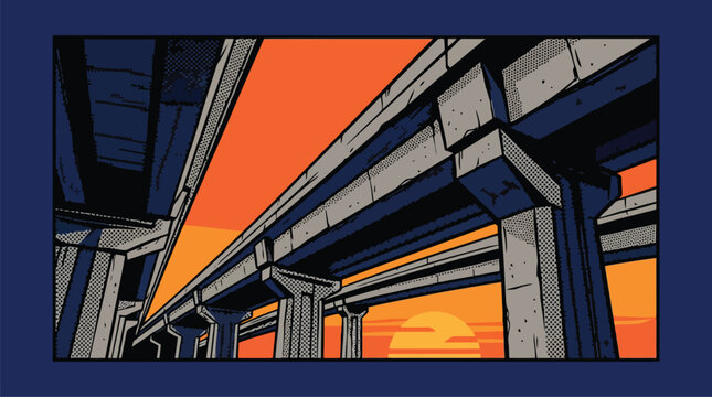 Industrial steel beams and girders forming architectural framework.