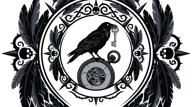 Majestic black raven perched with glossy feathers and intense gaze.