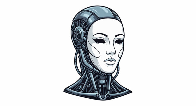 Detailed robotic head with a blank white face and mechanical neck