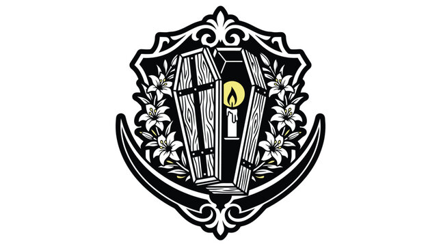 Ornate shield crest with lantern emblem.