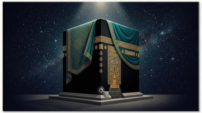 Kaaba in Mecca at Night &ndash; Religious Tourism and Islamic Branding Illustration Kaaba Mecca Saudi Arabia