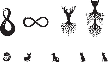 Black cat silhouettes, animal icons, vector graphics, feline illustrations, pet symbols © RASHEL