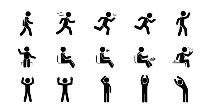 Collection of stick figure icons representing various human actions and poses.
