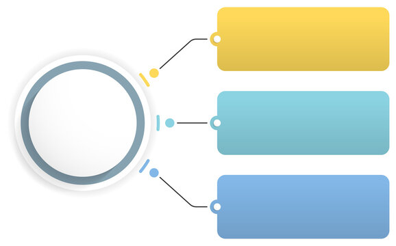 Infographic template with central circle and three colorful connected option boxes
