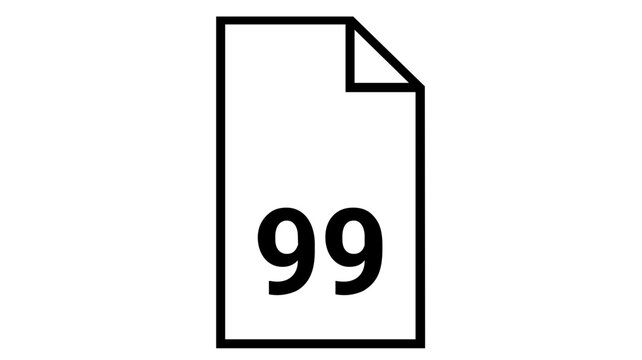 Minimalist vector icon illustration of a rectangular product tag or document featuring the number ninety-nine in clean black line art style, ideal for e-commerce, pricing, and business branding.