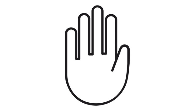 Minimalist raised hand vector icon illustration featuring a clean line art style of an upward-pointing open hand with five fingers. Ideal for business communication, stop signals, or voting.