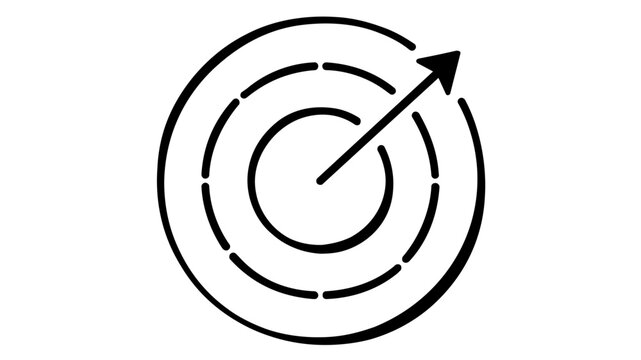 Clean minimalist vector icon of a target with an arrow pointing up and out, symbolizing business growth, strategic goals, success, and expansion. Scalable flat illustration for corporate use.