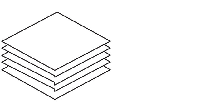 Minimalist vector illustration of a stack of papers or data layers. Clean line art icon representing document management, software architecture, cloud storage, or business files. Scalable