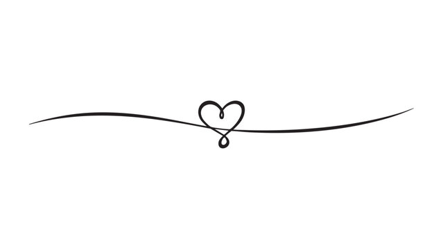 Minimalist heart flourish divider line art illustration for romantic decorative elements.
