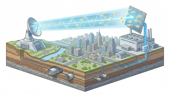 3D Illustration of Long-Distance Wireless Power Transmission Network
