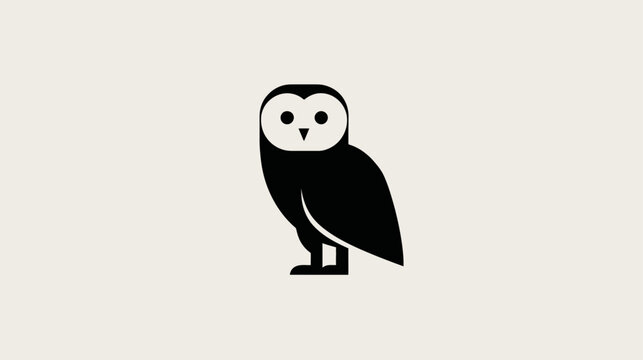 Minimalist black owl icon on a light background, simple vector illustration of a nocturnal bird, wise animal symbol for design.