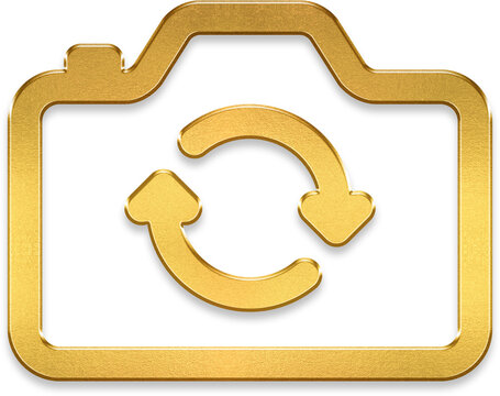 Golden camera reverse flip mode icon with metallic outline for mobile app camera switching and selfie features