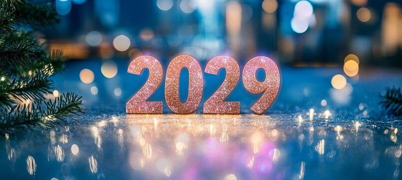 Festive and Bright New Year 2029 Greeting with Colorful Fireworks and Sparkling Celebration Card
