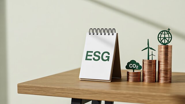 ESG sustainability concept with green energy icons carbon reduction symbols and financial growth investment theme