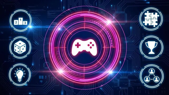 Game controller gaming video esport tournament technology digital interface neon futuristic circuit board background Interactive e-learning the future of digital education knowledge innovation