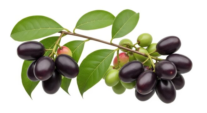 Jambul Fruits on Branch with Leaves, Exotic Java Plum Berry Harvest