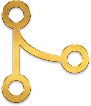 Modern golden git merge icon with metallic texture for software branch integration and code deployment