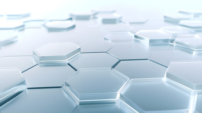 Elegant Light Blue Hexagon Grid Background with Glossy Reflective Surface