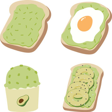 Healthy avocado toast with poached egg vector illustration isolated on white