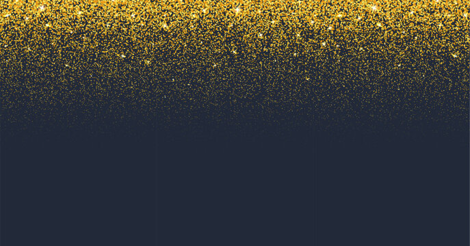 Golden glitter particles and dust spray effect with shiny luminous festive stars, vector background. Golden glitter particles with gold confetti shimmer texture and glow of falling sparkling sequins
