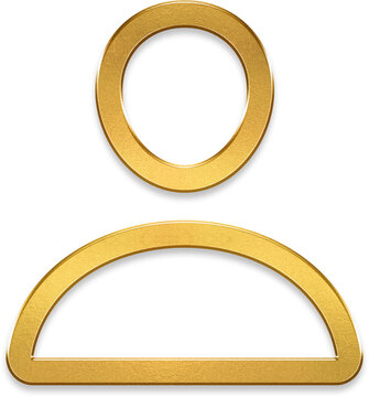 Golden simple human user profile icon with luxury gold texture for clean website interface and member directories