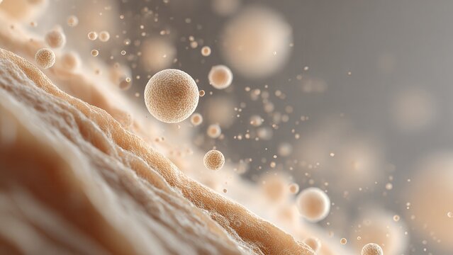 Intricate cellular structures and floating particles reveal the complex world of microscopic biology