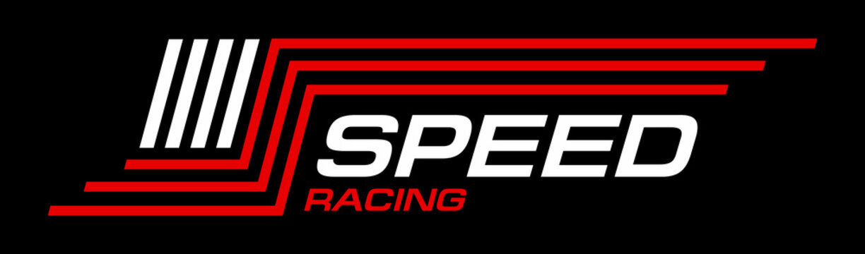 Race car, motocross competition sticker or patch. Motocross and speed drive competition label, racing championship decal vector sticker. Car race motorsport club emblem patch with white and red lines