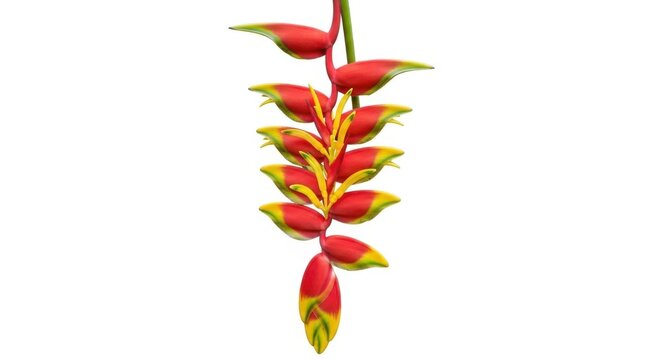 Exotic Heliconia Flower - Red and Yellow Tropical Plant Isolated on White