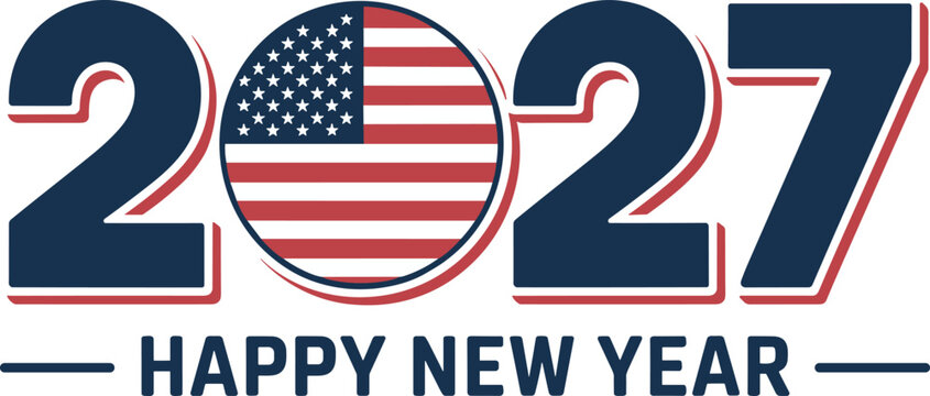 American Flag Celebration Icon Set for 2027 with Bold Geometric Shapes and Festive Elements