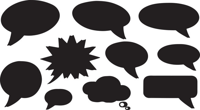 Speech bubbles silhouette icons for comic book conversation and thoughts clouds